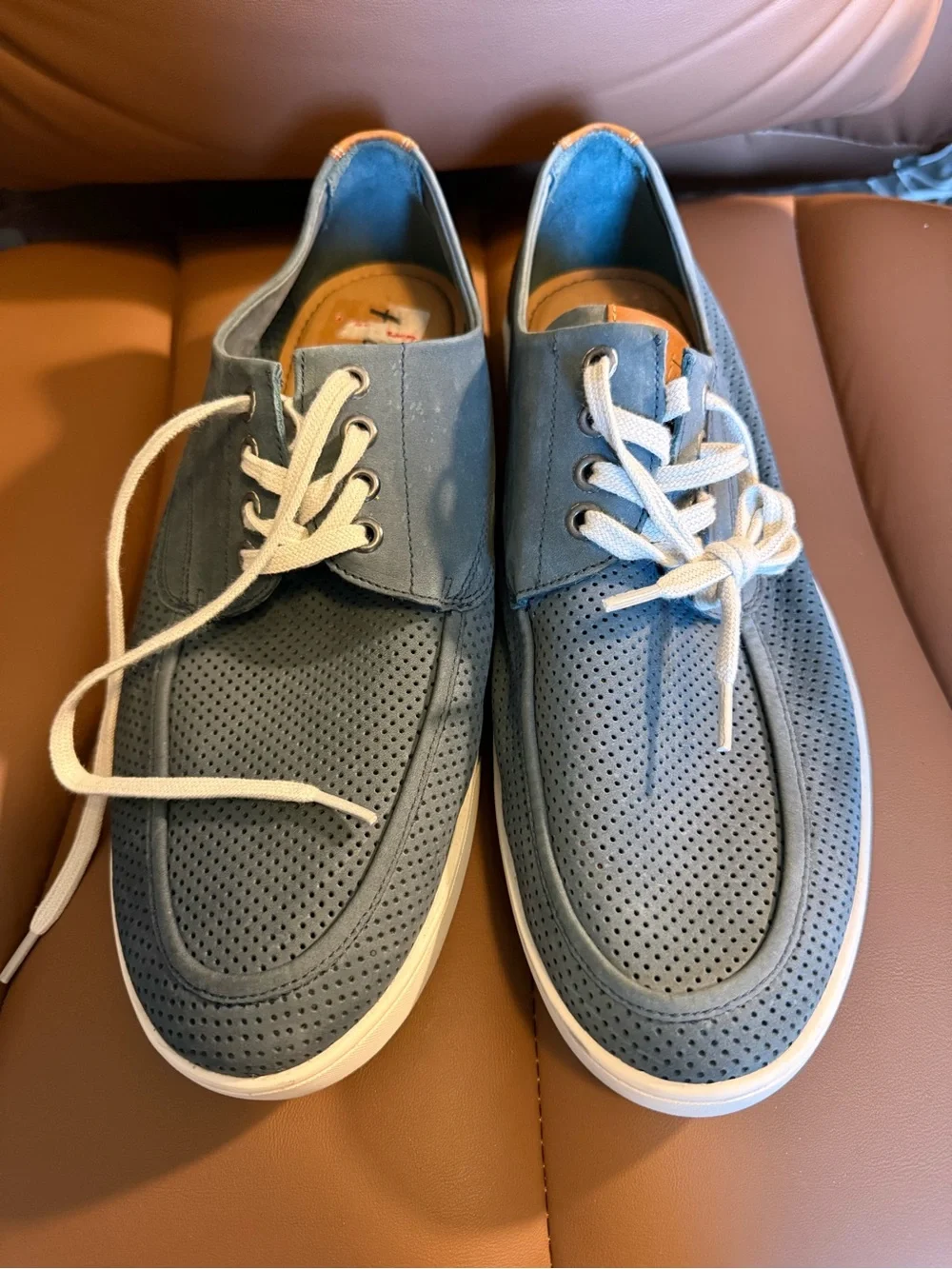 Flag Ltd. Men's Perforated Blue Boat Shoes with Lace-Up Comfort
